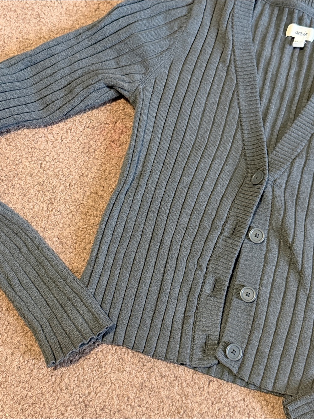 aerie Charcoal Ribbed V-Neck Button-Up Cardigan - Picture 4 of 4